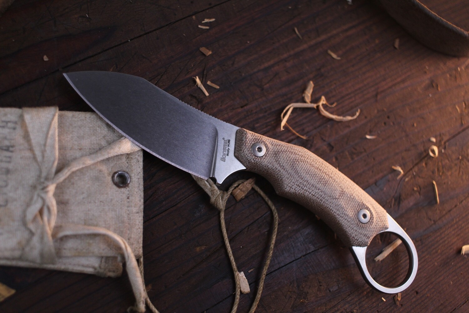 LionSTEEL H1 3&quot; Fixed Blade Knife / Natural Canvas Micarta Handle / Stonewash M390 Steel