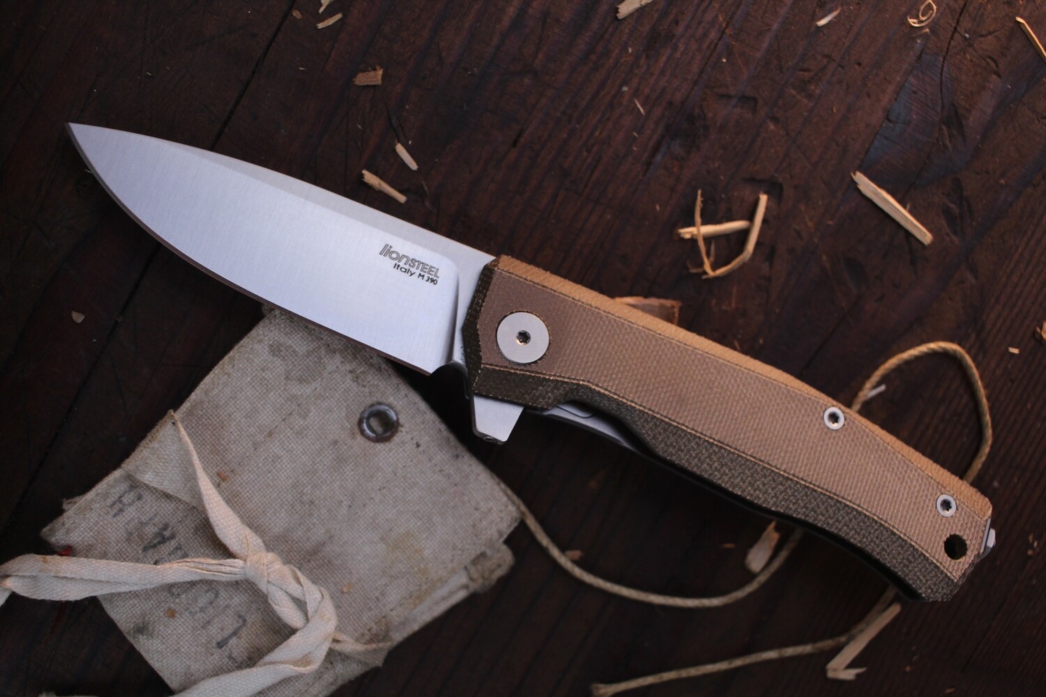 LionSTEEL MYTO 3.25&quot; Framelock Flipper/ Green Micarta &amp; Titanium / Satin M390