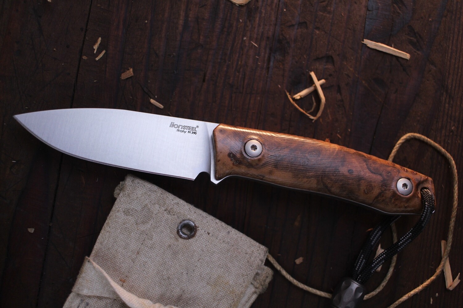 LionSTEEL M1 3&quot; Fixed Blade Knife / Santos Wood Handle / Satin M390 Steel