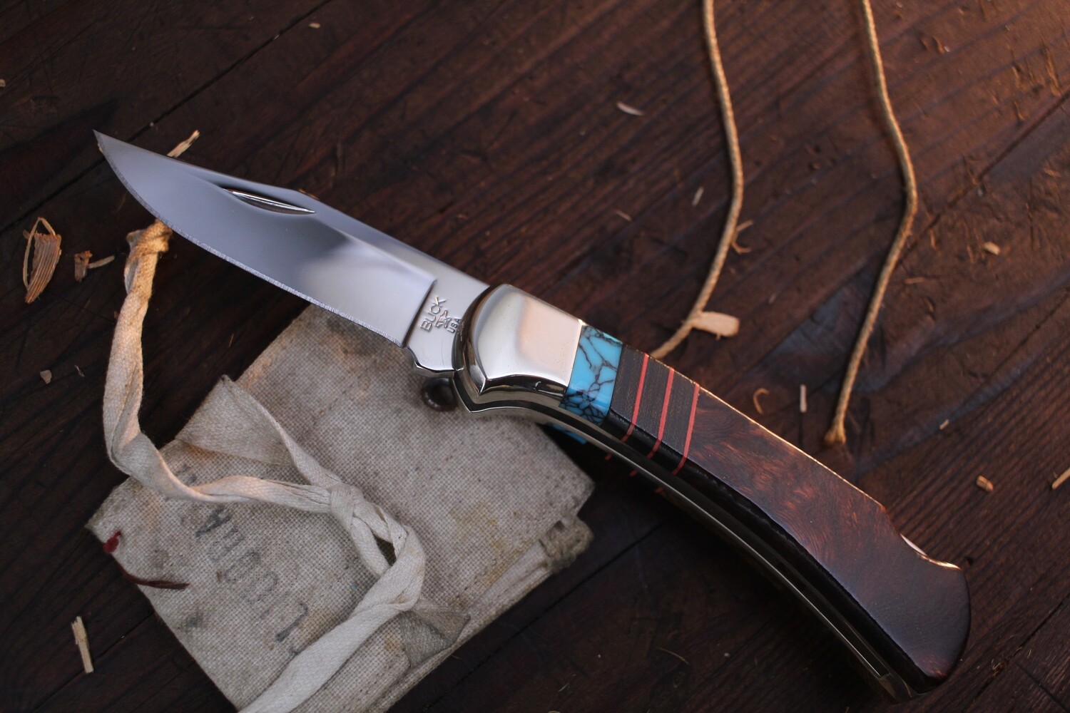 Buck Limited Edition 112 J. Houser Ranger 3&quot; Lockback / Ironwood, Micarta &amp; Turquoise / Polished 420HC ( Discontinued )