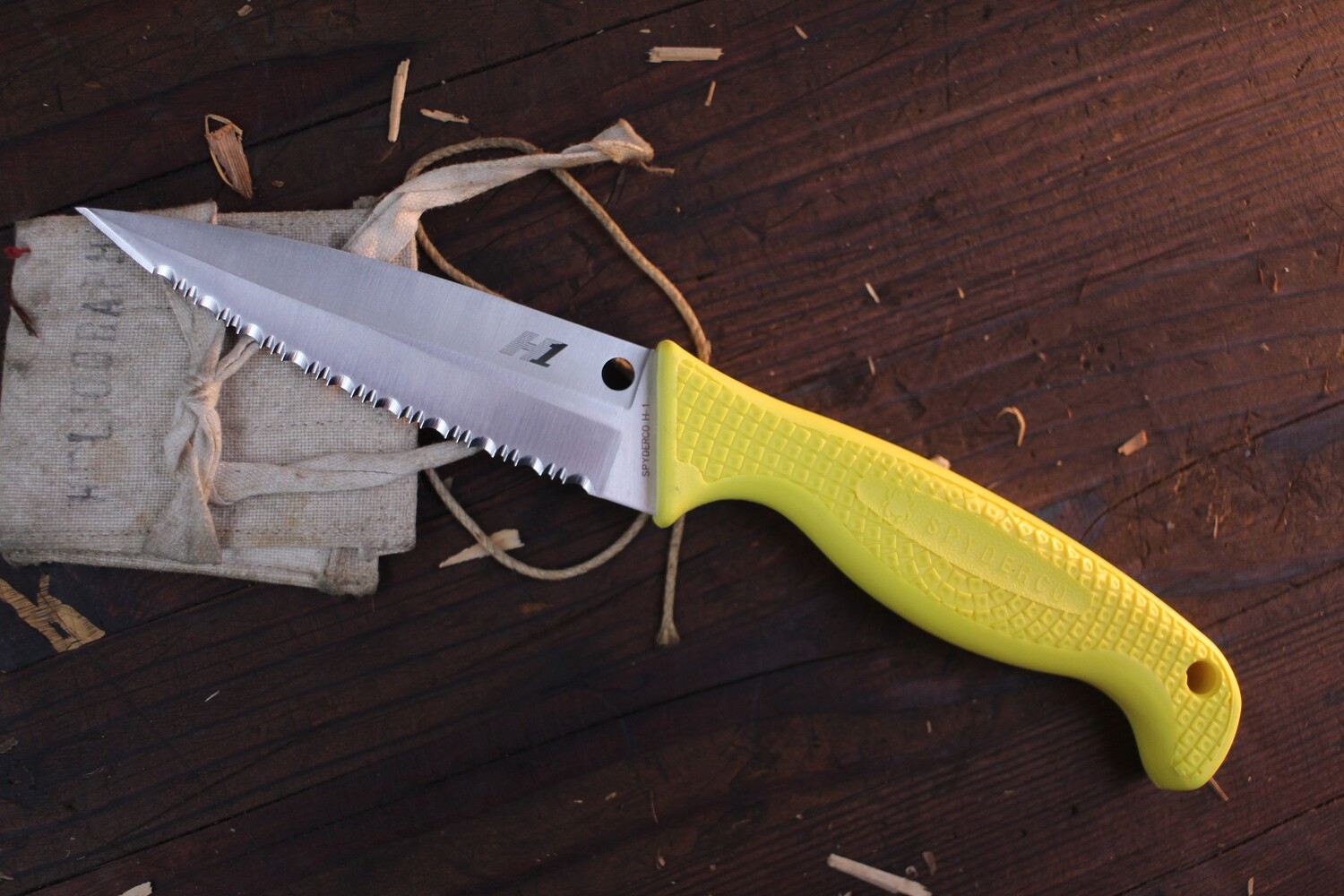 Spyderco Yellow Aqua SALT Fixed 4-11/16 H1 Steel Serrated Blade with  Sheath Model FB23SYL - KnifeCenter - SPFB23SYL - Discontinued