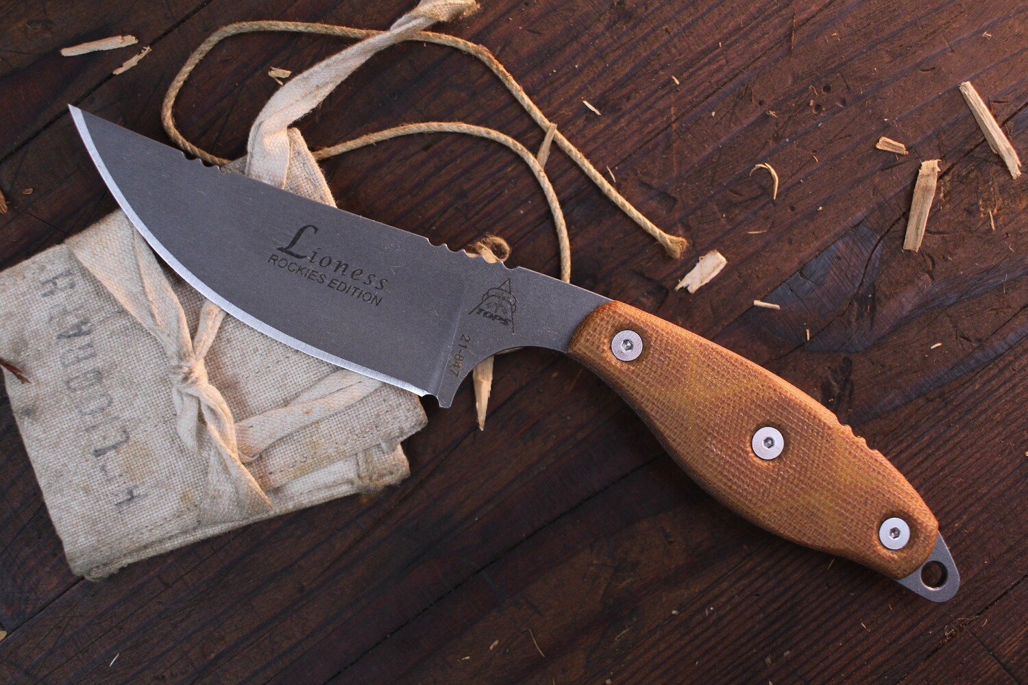 Tops Lioness Rockies Edition 4.13&quot; Fixed Blade Knife / Tan Micarta / 1095