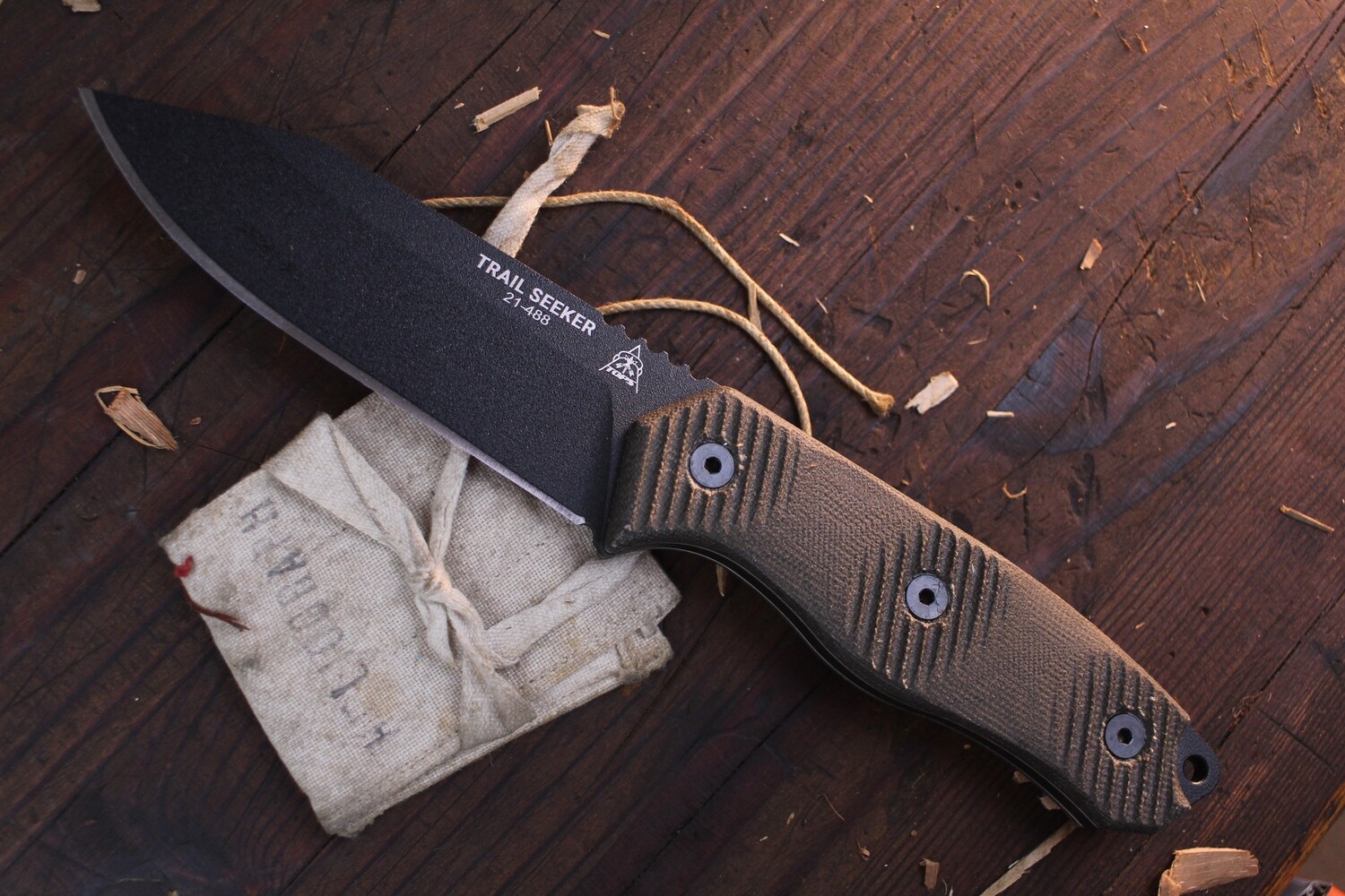 TOPS Trail Seeker 4.5&quot; Fixed Blade Knife / Green Micarta / Black 1095