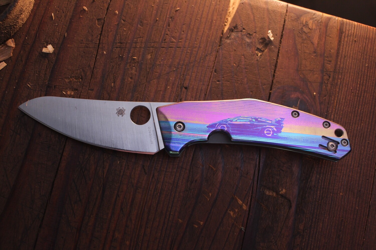 Spyderco SpydieChef 3.3&quot; Frame Lock Folder / Outrun Countach Turbo Anodized Titanium / Satin ( Pre Owned )