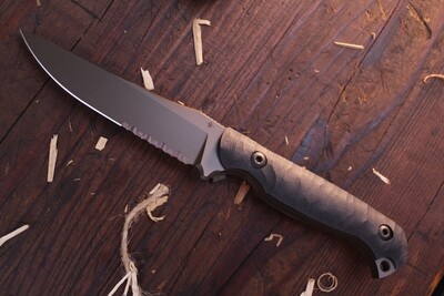 TOOR Knives Krypteia JD35S  4” Fixed Blade / Sculpted Black G-10 / Bronze Diver Serrated S35V