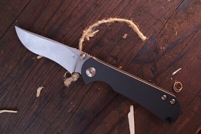 TOOR Knives Chasm 3.25” Recurve Framelock Folder / Black Titanium / Stonewashed CPM-154