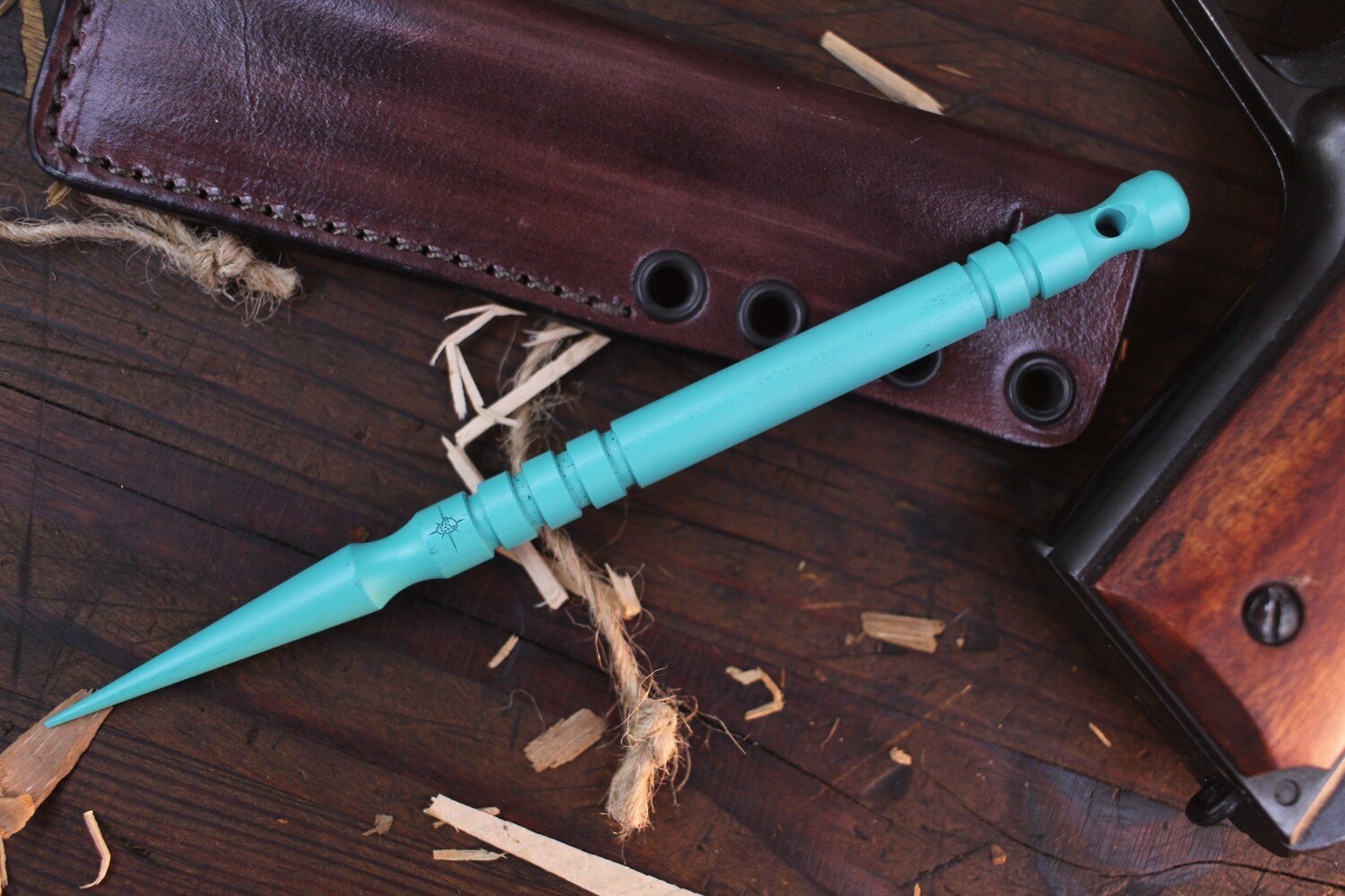 TOOR Knives Marlin Spike 2.0 6.5” Kubotan / Teal 4140 / Fold Over Leather Sheath