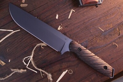 TOOR Knives Field 1.0 6" Survival Knife / Fluted Walnut & Copper Liners / Black CPM-154 ( Discontinued )