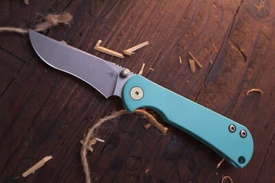 TOOR Knives Chasm 3.25” Recurve Framelock Folder / Teal Titanium / Stonewashed CPM-154