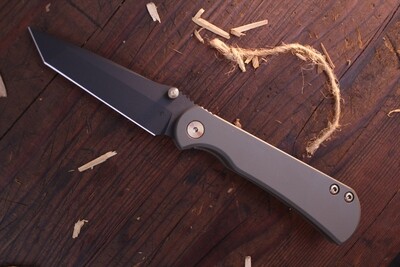 TOOR  Knives Merchant 3.75” Tanto Framelock Folder / Spanish Moss Green Titanium / Black S35V