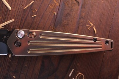 Medford Knife and Tool (MKT) Nosferatu 3.5" Plunge Lock Auto / Bronzed Ti &amp; Saftey, PVD Blk Hardware  / Blk S35VN Spear Pt