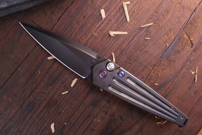 Medford Knife and Tool (MKT) Nosferatu 3.5" Plunge Lock Auto / Black PVD Titanium & Flamed Hardware / Black PVD S35VN Spear Pt