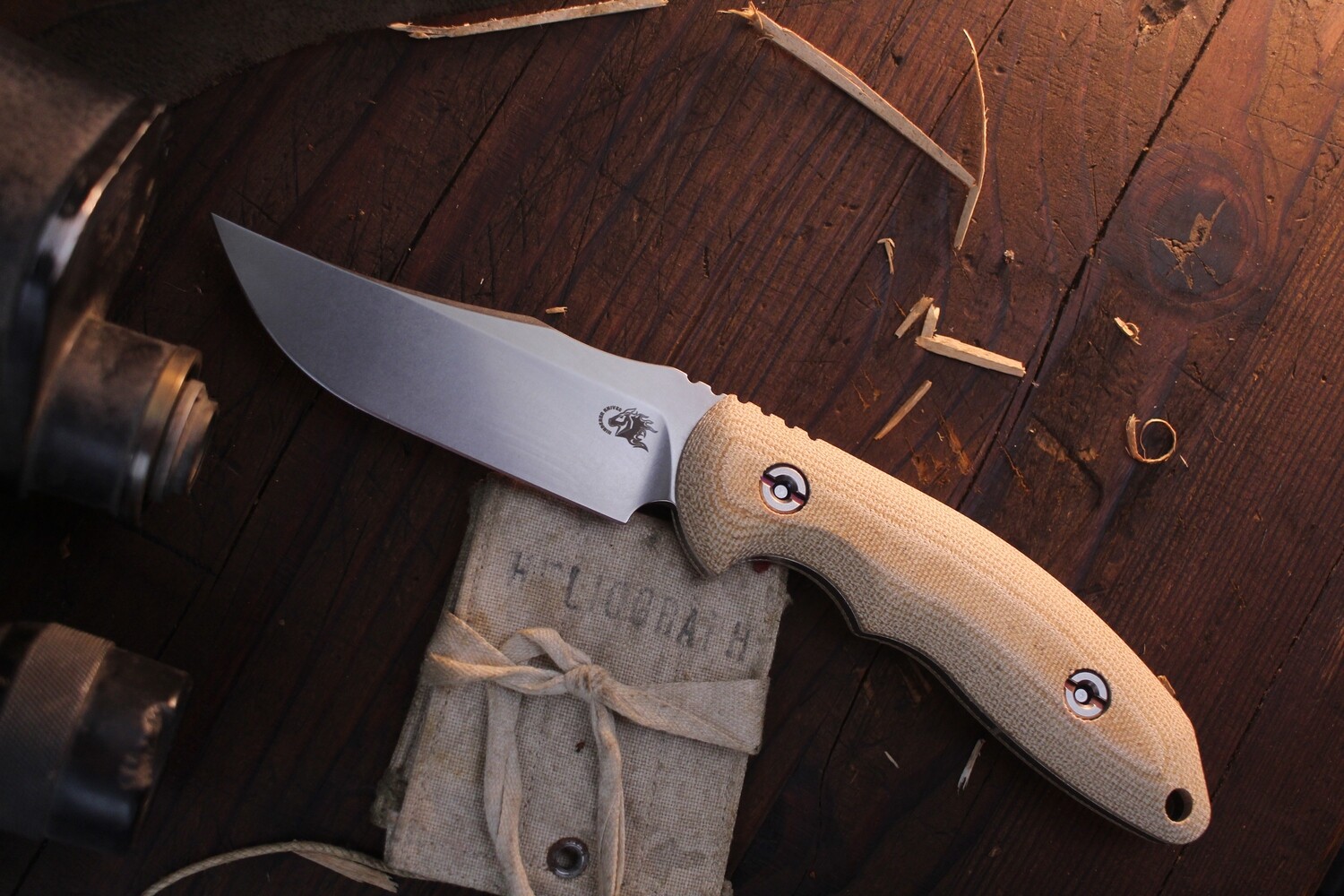 Hinderer Knives Emmett 3.83&quot; Fixed Blade Bowie / Natural Canvas Micarta / Stonewashed 20CV