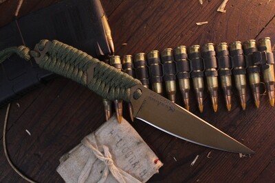 Falcon Knives Skeleton 4” Fixed Blade / OD Green Paracord / Burnt Bronze CPM-M4