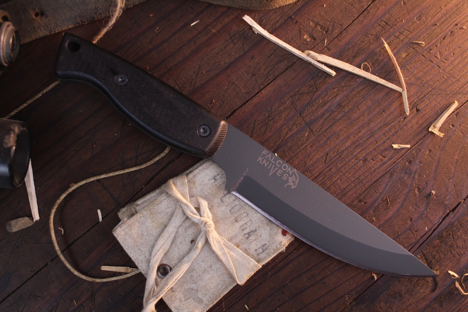 Falcon Knives Bushcraft 4.5” Survival Knife / Black Canvas Micarta / Gray CPM-3V