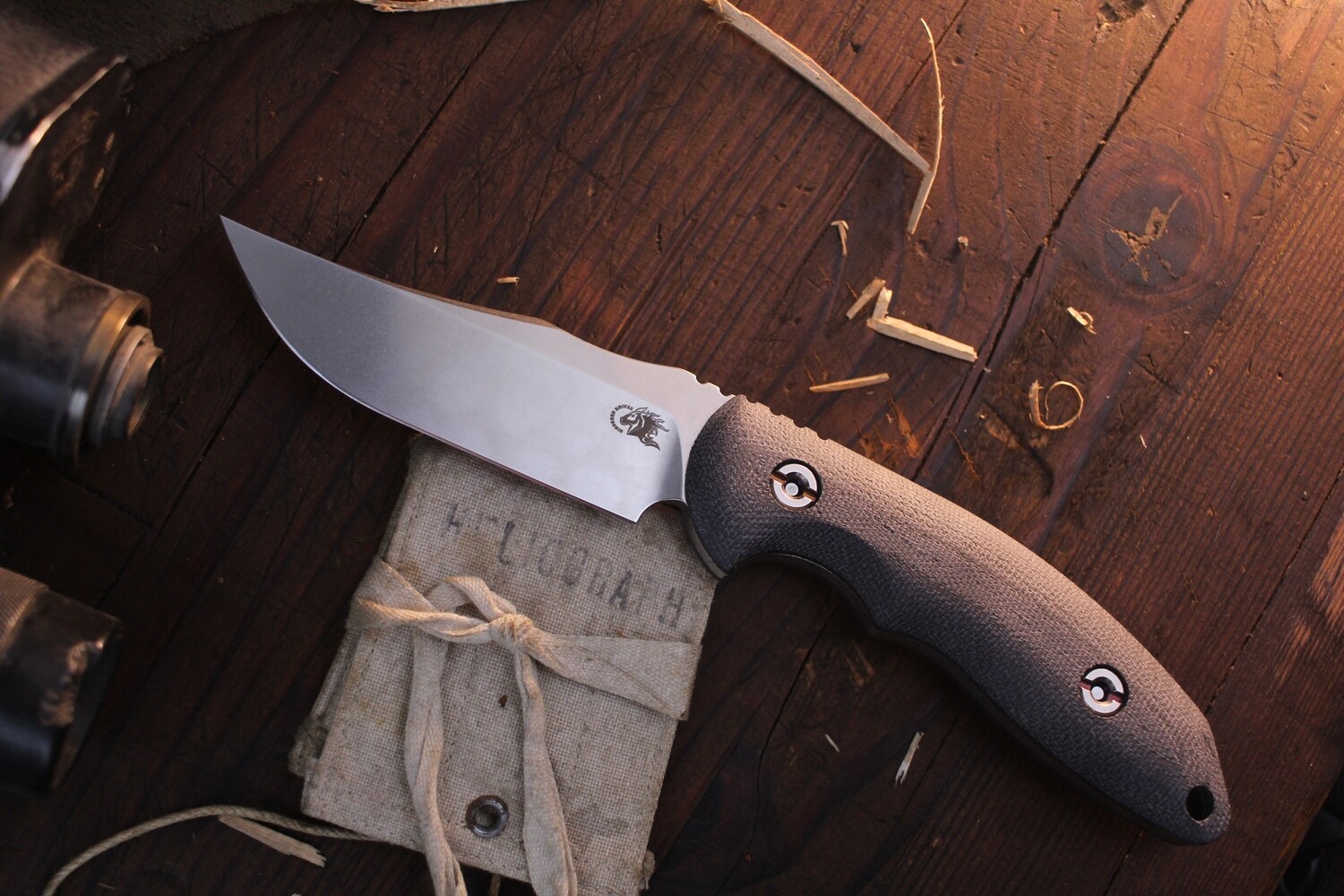 Hinderer Knives EmmetT 3.83&quot; Fixed Blade Bowie / Black Micarta / Stonewashed 20CV