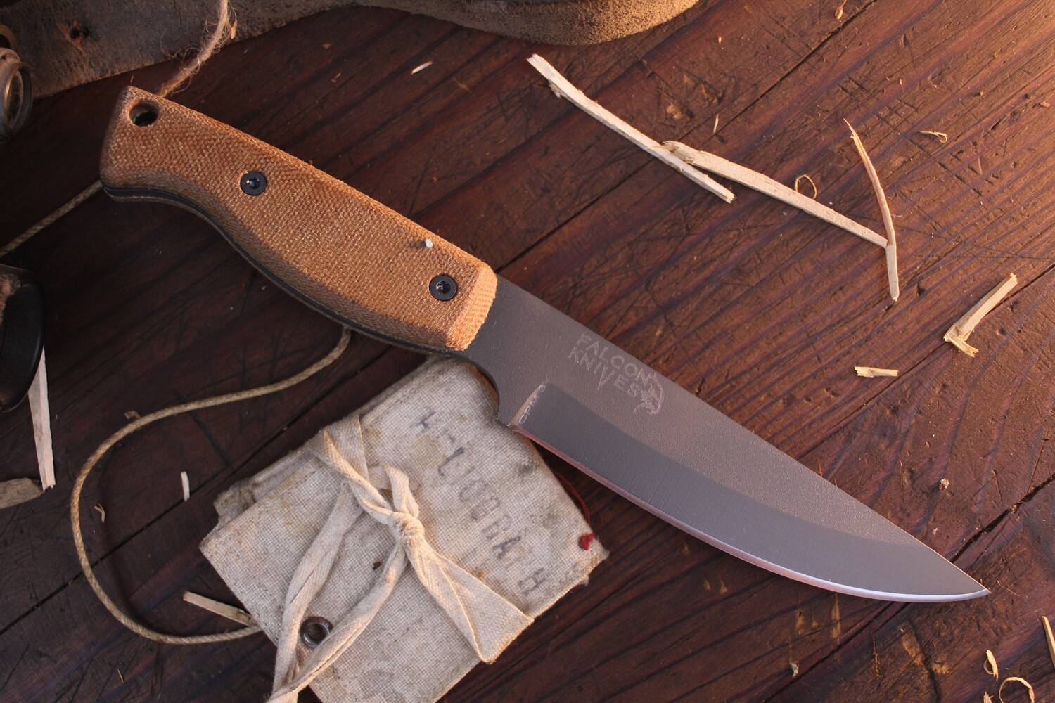 Falcon Knives Bushcraft 4.5” Survival Knife / Natural Canvas Micarta / Gray CPM-3V