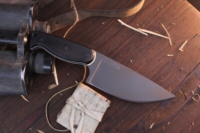 Falcon Knives Large Camp 5.5” Fixed Blade Chopper / Black Canvas Micarta &amp; White G-10 Liners / Gray 52100