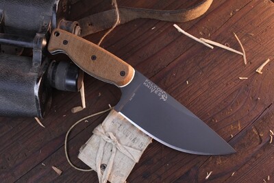 Falcon Knives Large Camp 5.5” Fixed Blade Chopper / Natural Canvas Micarta & White G-10 Liners / Gray 52100