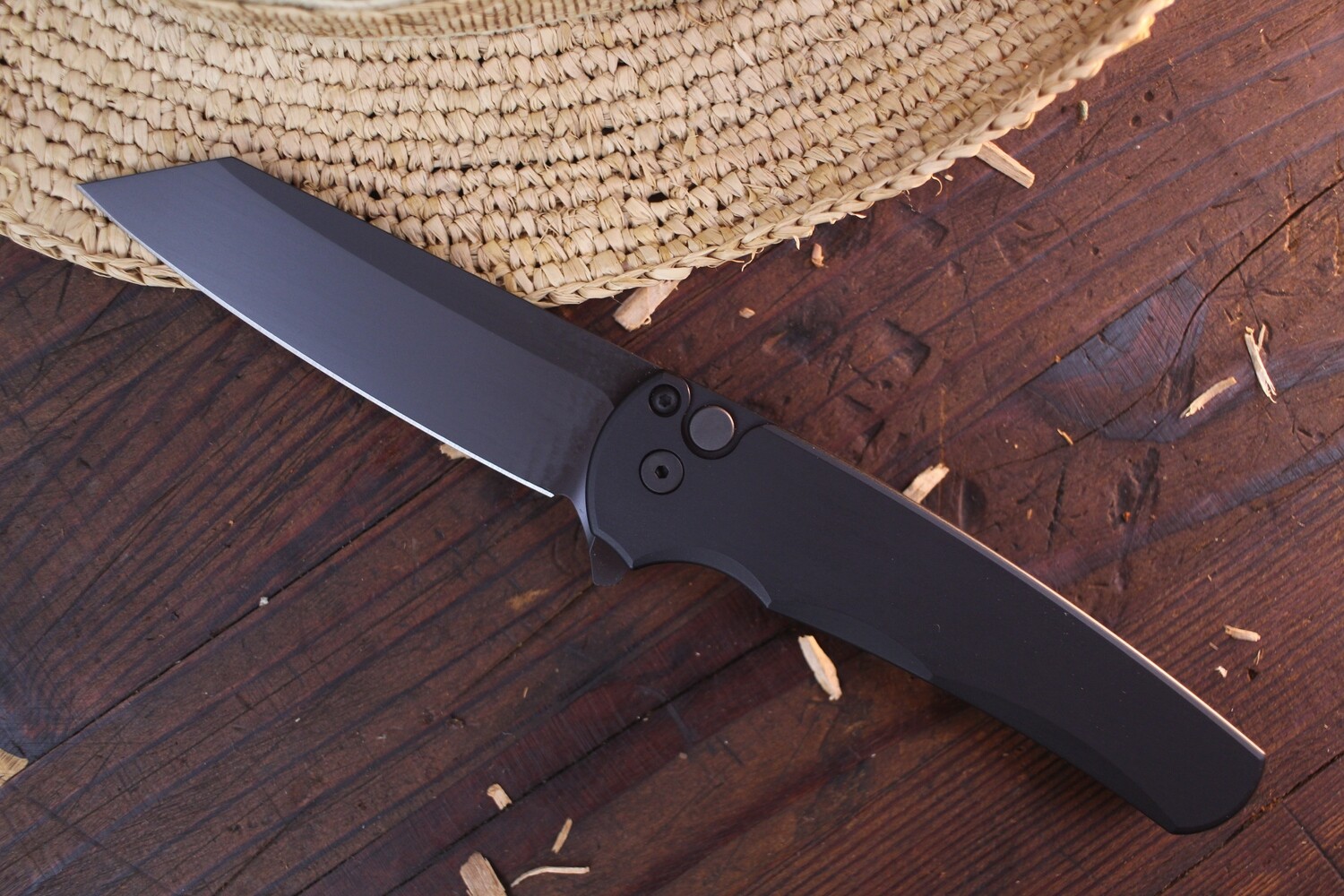 Pro-Tech Malibu 3.3&quot; Reverse Tanto Plunge Lock Flipper / Black Aluminum / Black DLC 20CV