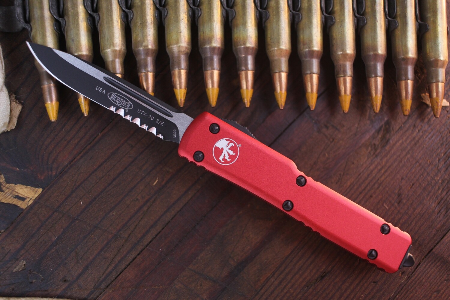 Microtech UTX-70 S/E 2.4&quot; Automatic OTF / Red Aluminum / Black Serrated