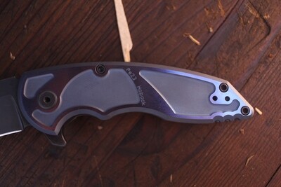 Jake Hoback Knives A8 Slimline 3.125" Frame Lock Flipper / Blue Anodized Two Tone Titanium / Black 20CV