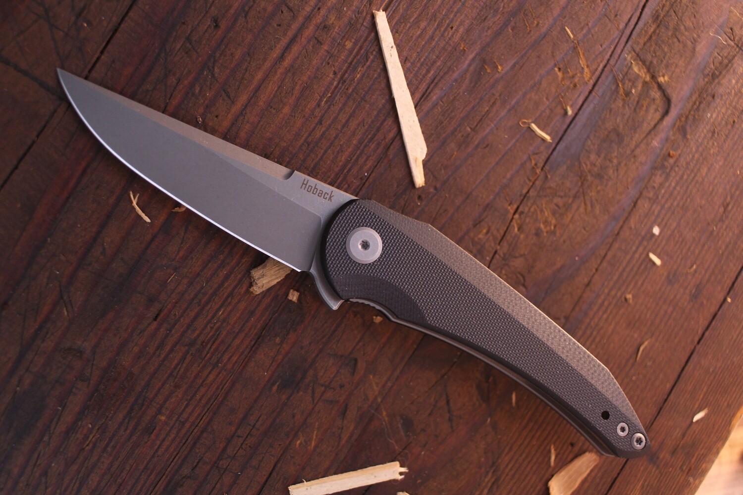 Jake Hoback Knives Enoch 3.1&quot; Liner Lock Flipper /  Black G-10 / Stonewash 20CV