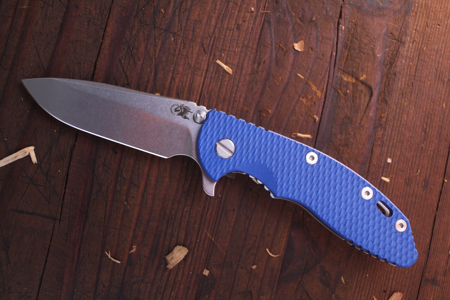 Hinderer Knives XM-18 3.5 Spearpoint Frame Lock Knife / Blue G-10 / Stonewash 20CV
