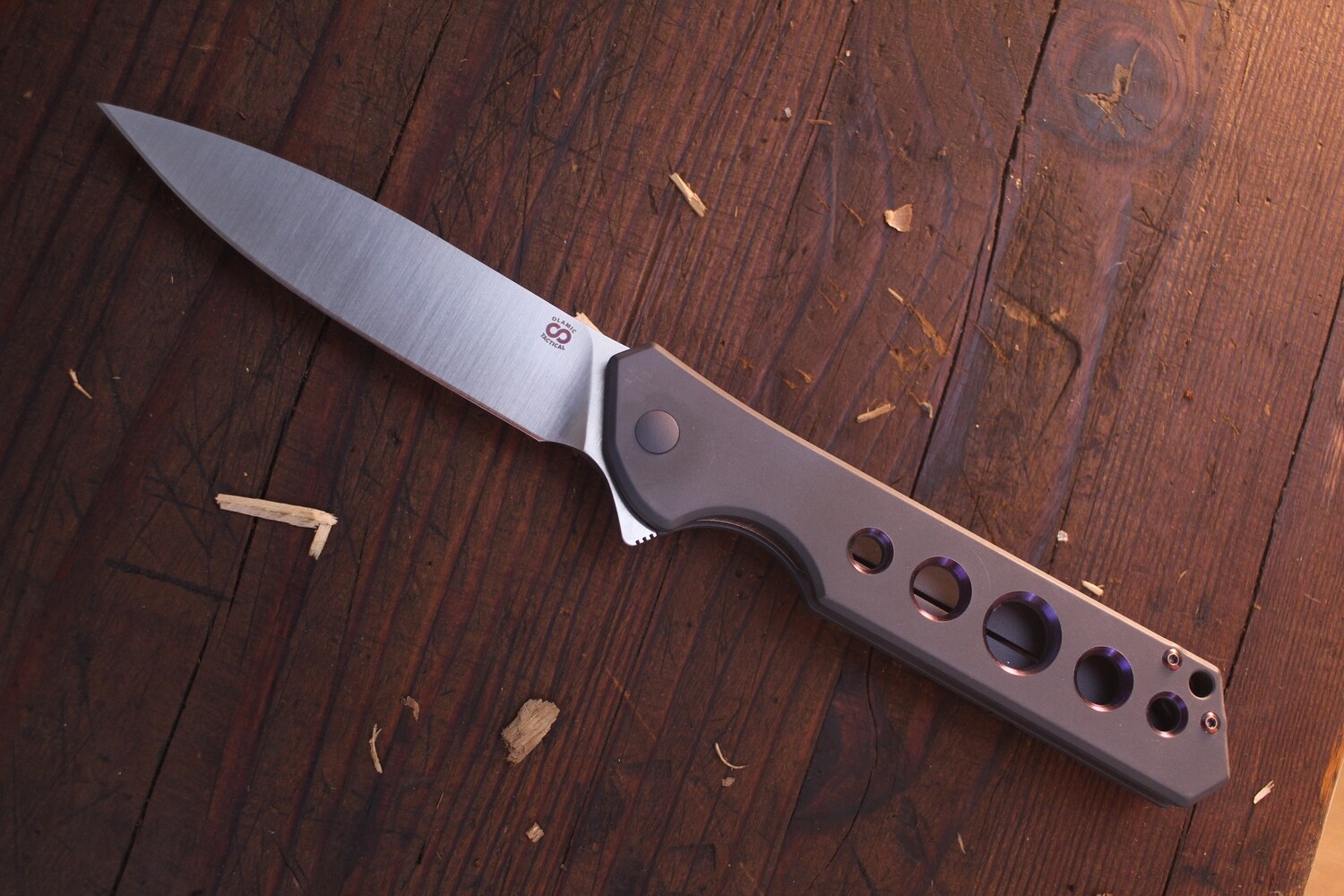 Olamic Cutlery Rainmaker 4&quot; Folding Knife / Gray Titanium &amp; Purple Ano / Satin M390