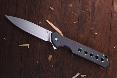 Olamic Cutlery Rainmaker 4" Folding Knife / Black Titanium & Green Ano / Satin M390