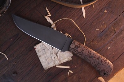 Winkler Knives Field Knife 5.7" Fixed Blade / Walnut Topographic Design / Black 80CRV2 ( Pre Owned )