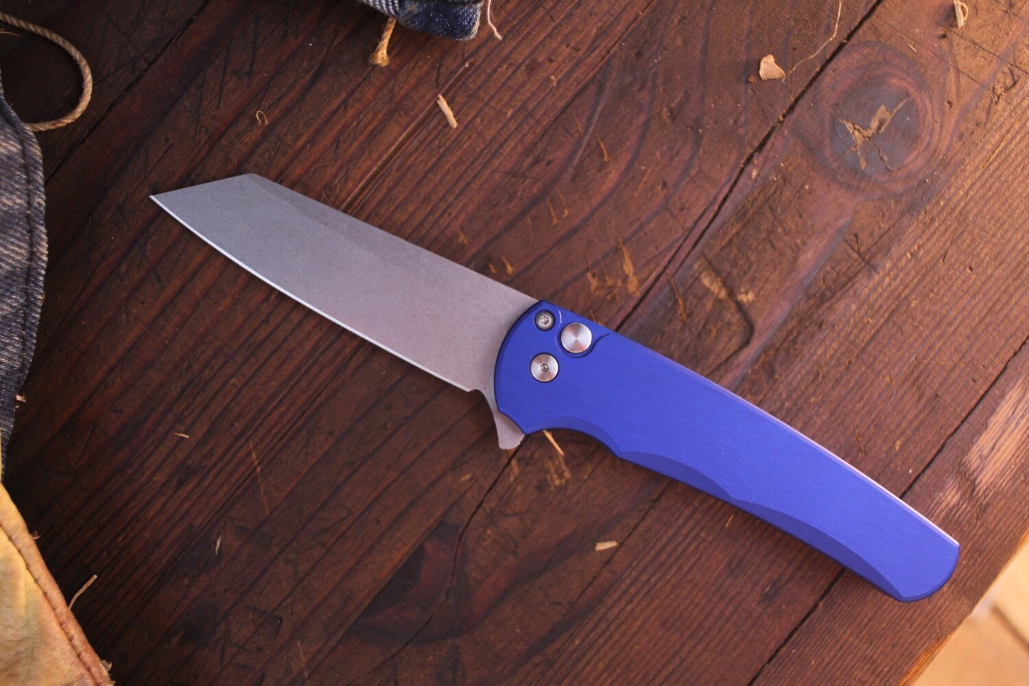 Pro-Tech Malibu 3.30&quot; Manual Reverse Tanto Flipper Knife / Blue Aluminum / Stonewash CPM-20CV ( Pre Owned )