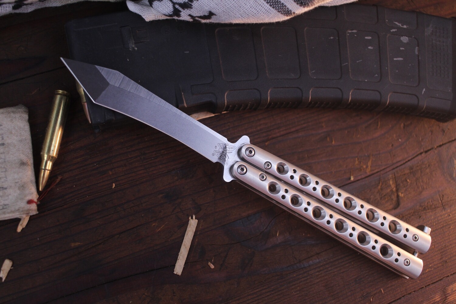 Benchmade 67 Balisong 4.25&quot; Tanto Recurve Butterfly Knife / Satin / Stainless Steel ( Pre Owned )