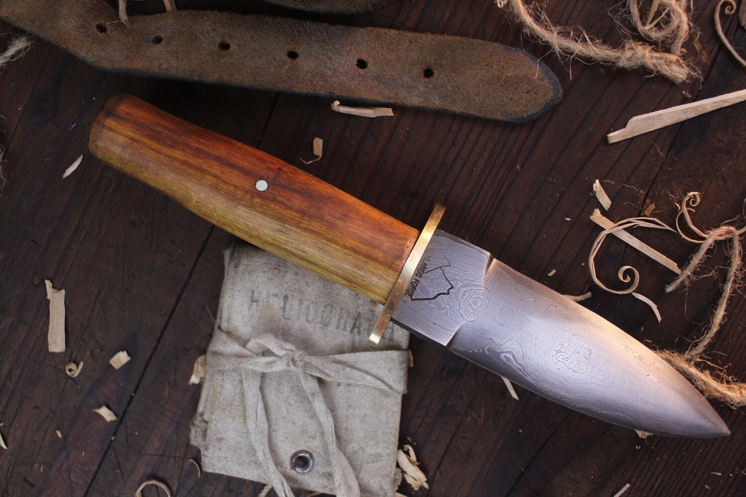 Highlands Forge Ladies Persuader 3.25&quot; Fixed Blade Dagger / Canary Wood /  Alaskan Forged San Mai Damascus 