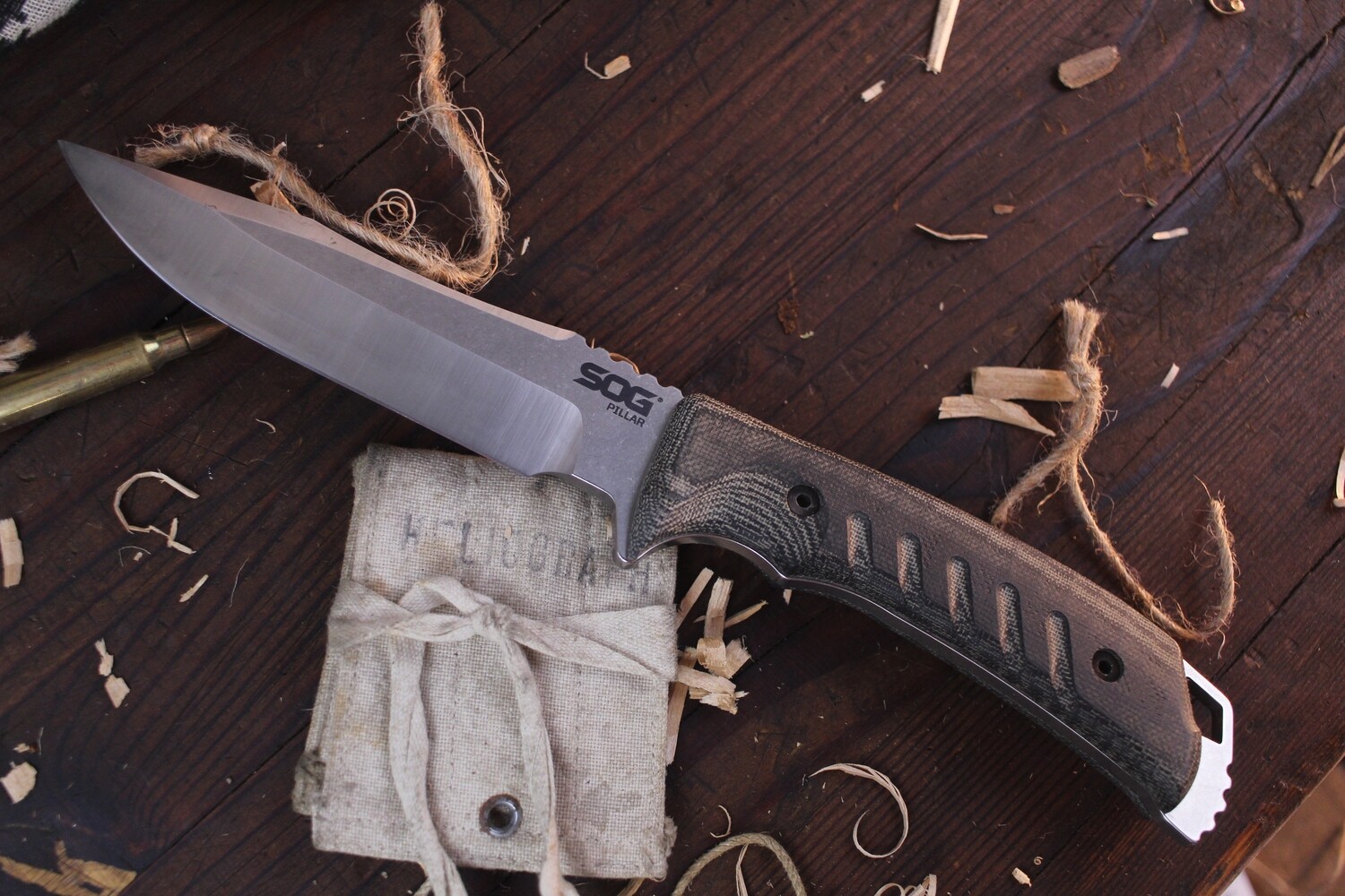 SOG Pillar 5&quot; Fixed Blade Knife / Green Micarta / Two Tone S35VN ( Pre Owned )