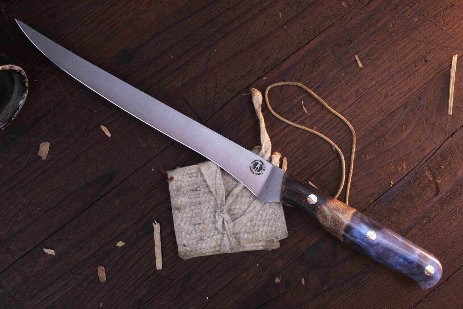 Semper Sharp 8.5&quot; Fillet / Curly Hawaiian Koa Wood &amp; Dark Nebula Epoxy / Satin S90V