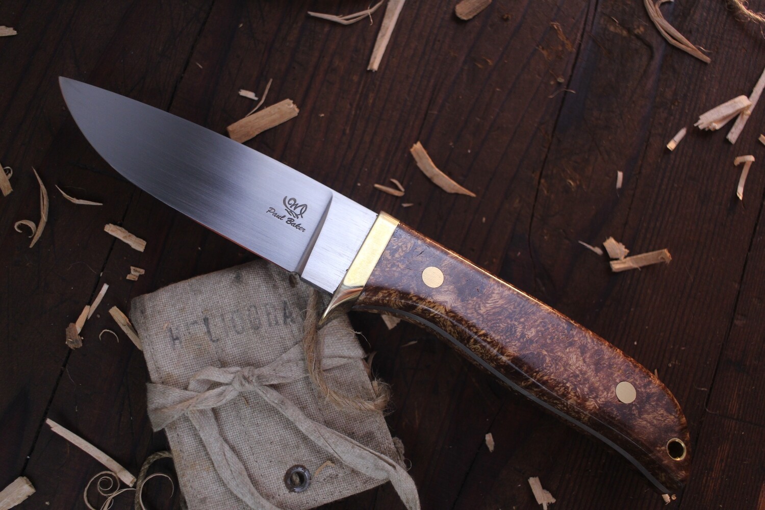 Wild River Custom 3.5&quot; Drop Point Hunter / Maple Burl &amp; Brass Guard / Satin A2