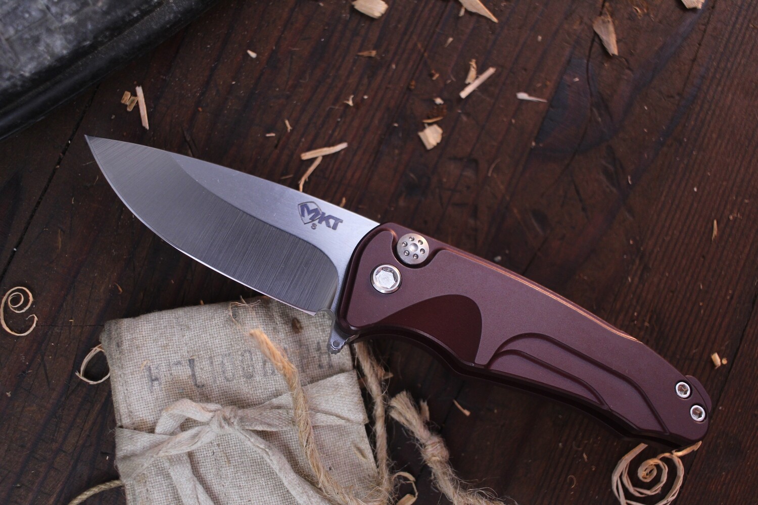 Medford Knife and Tool (MKT) Smooth Criminal 3&quot; Plunge Lock Flipper / Red Aluminum / Stonewashed S35VN