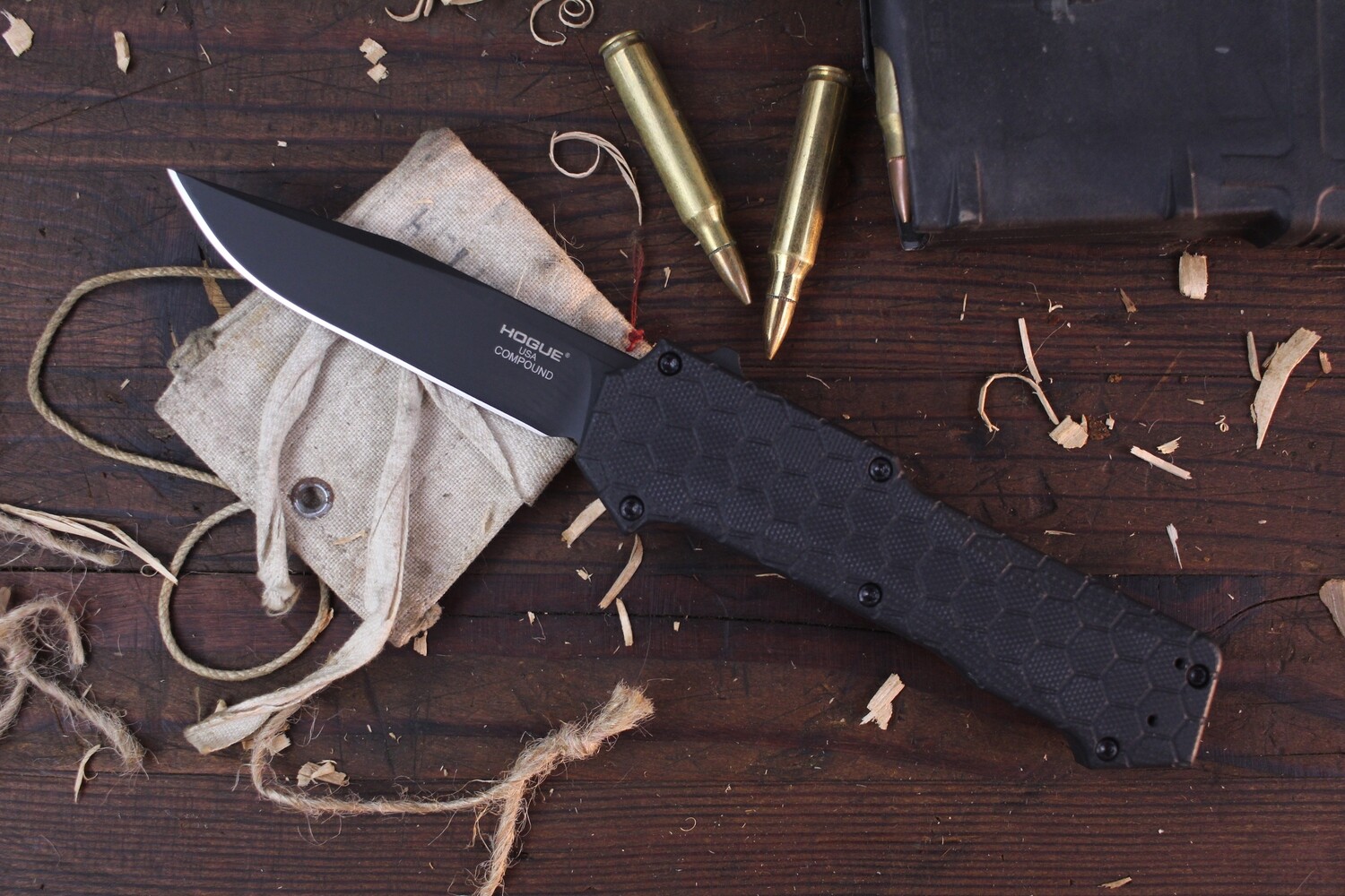 Hogue Knives Compound 3.5&quot; OTF Automatic / Black G-10 / Black S30V Clip Point