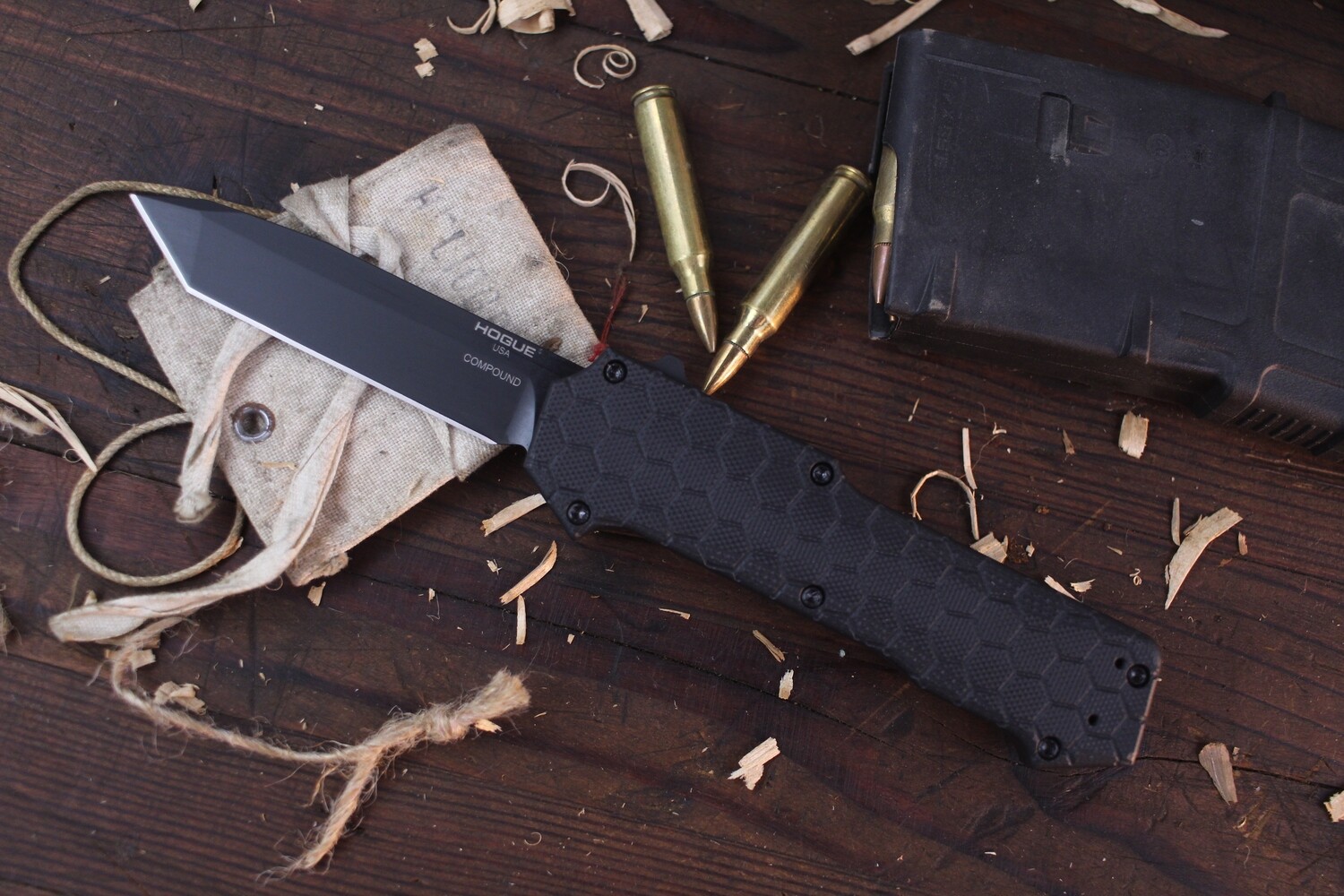 Hogue Knives Compound 3.5&quot; OTF Automatic / Black G-10 / Black S30V Tanto