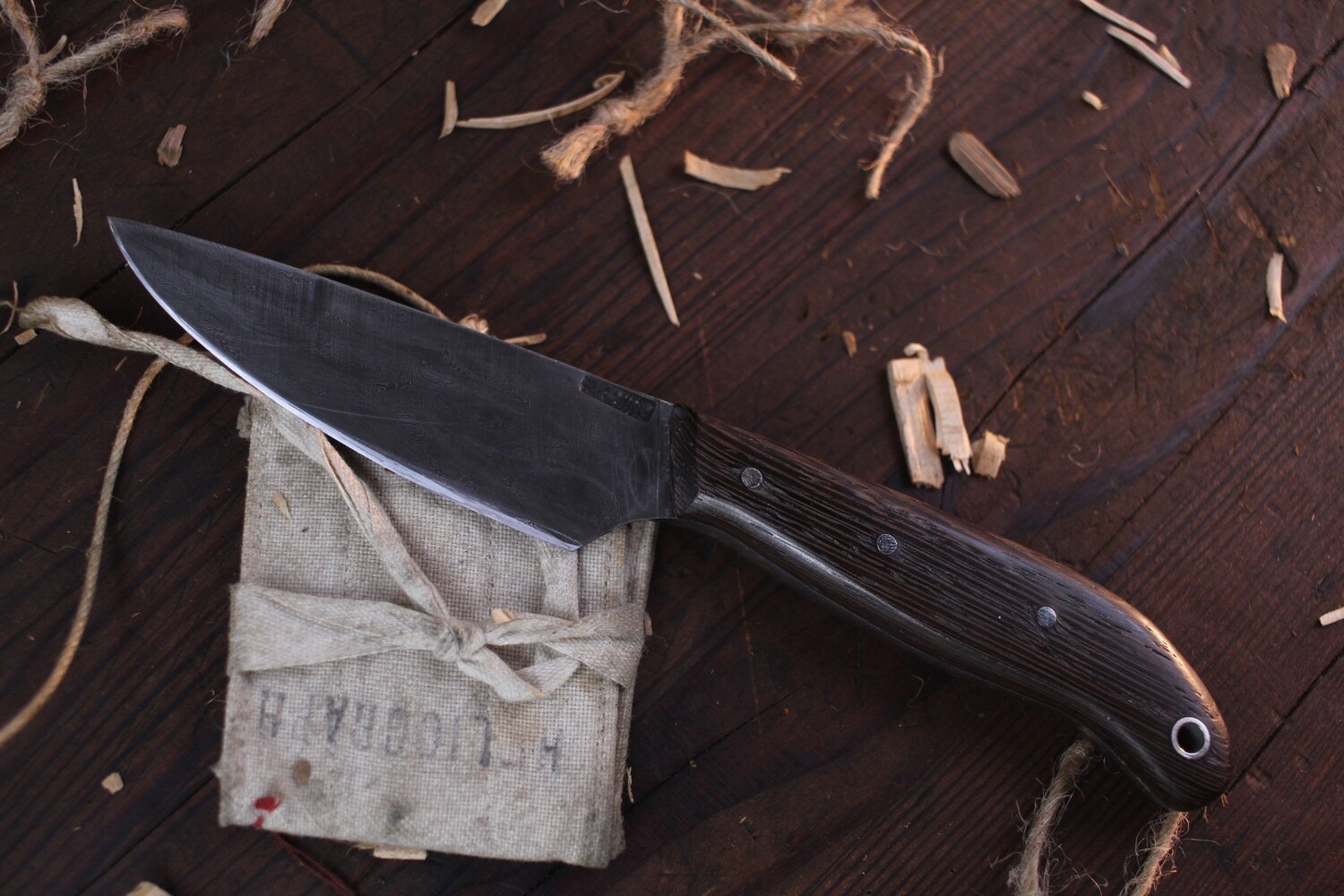 Mark Couch Hand Forged 4&quot; Drop Point / Wenge / AK Damascus
