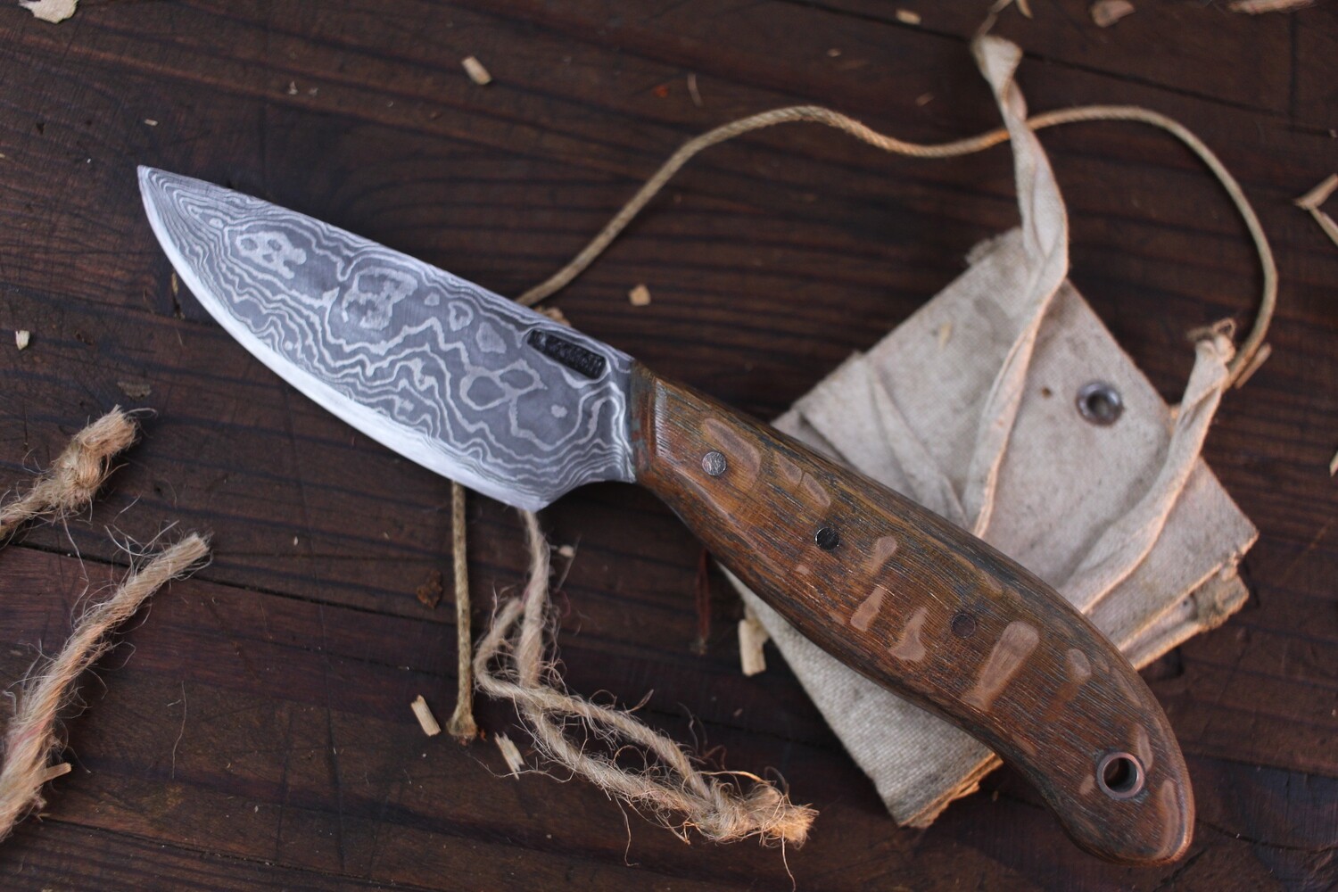 Mark Couch Hand Forged 3.5&quot; Drop Point / Lacewood / Alaskan Forged Damascus