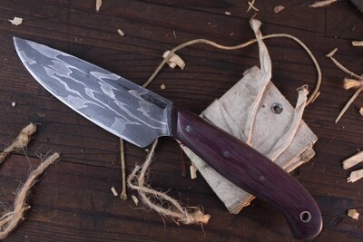 Mark Couch Hand Forged 4.5" Drop Point / Purple Heartwood / Alaskan Forged Damascus