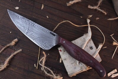 Mark Couch Hand Forged 5" Drop Point / Purple  Heartwood / Alaskan Forged Damascus