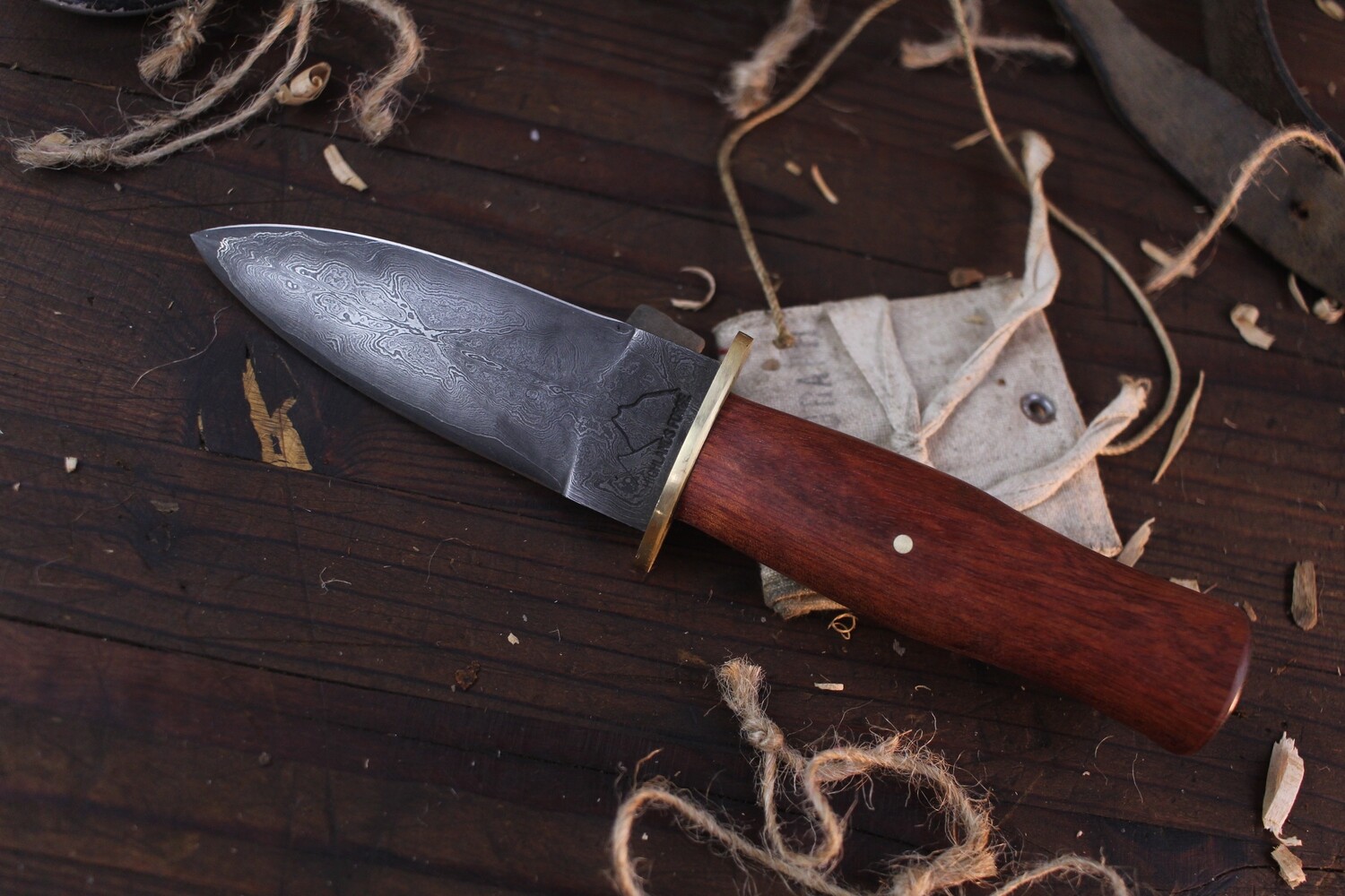 Highlands Forge Ladies Persuader 3.54" Fixed Blade Dagger / Bloodwood /  Alaskan Forged San Mai Butterfly Damascus