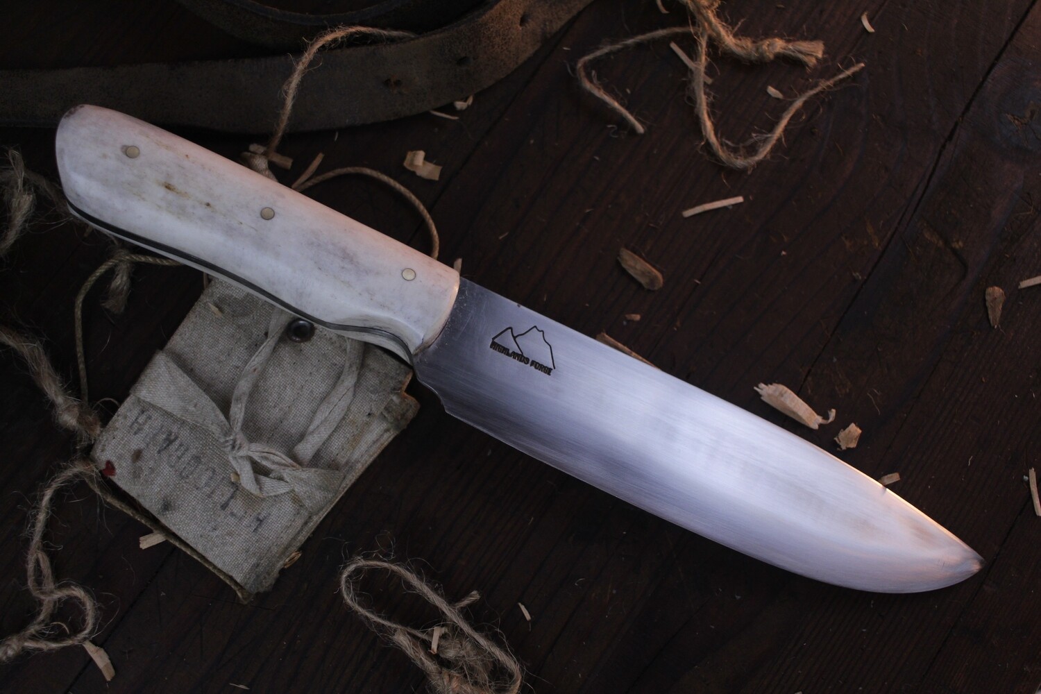 Highlands Forge 6&quot; Camp Knife  / Elk Antler /  Satin Forged 1095