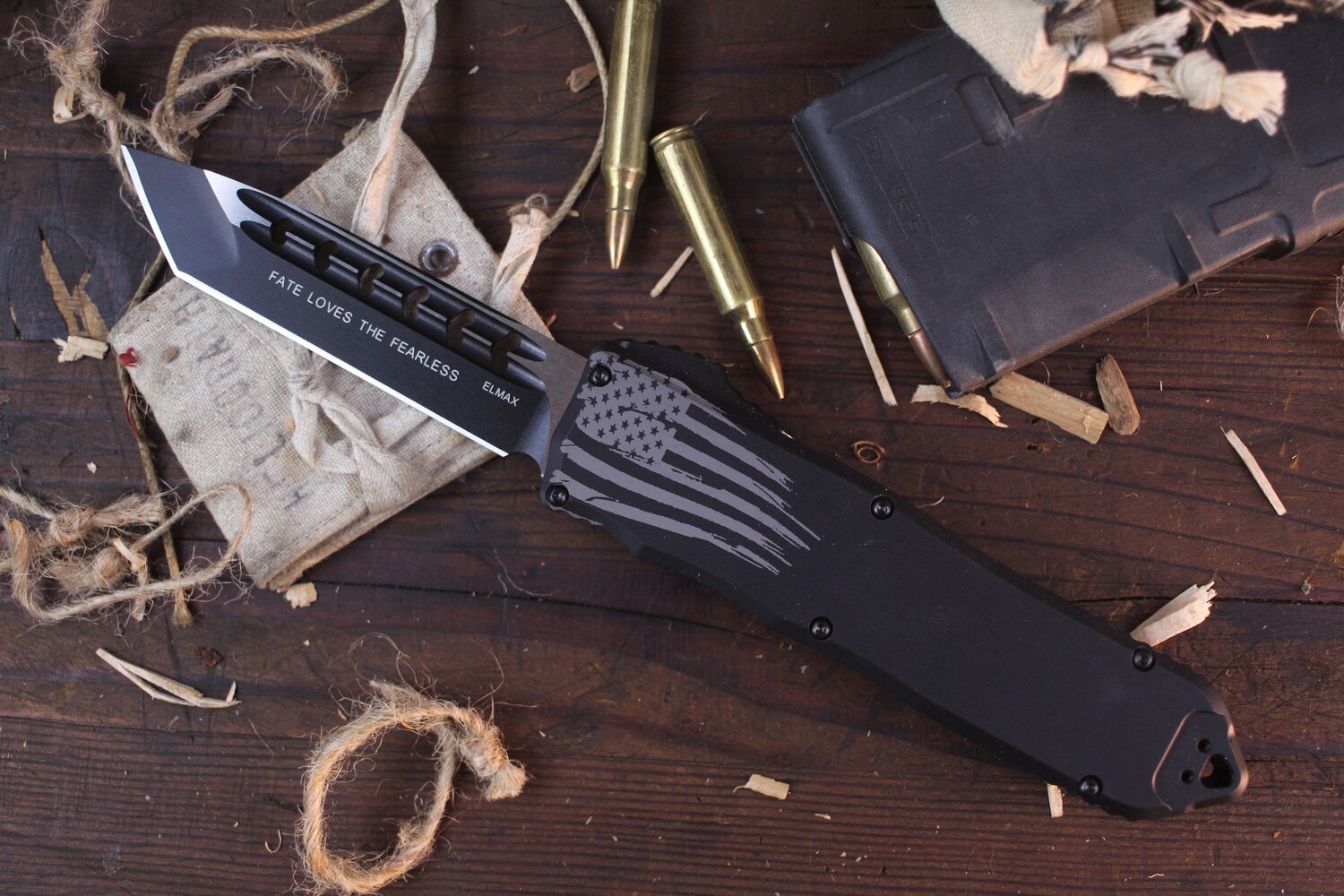 Guardian Tactical RECON-ELITE 4&quot; Tanto OTF Automatic / Black Aluminum / Two Tone Elmax