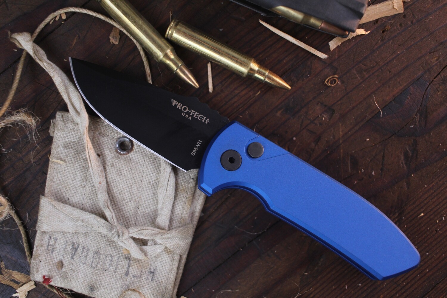 Pro-Tech Les George SBR 2.6&quot; Auto Plunge Lock Folder / Blue Aluminum / Black S35VN