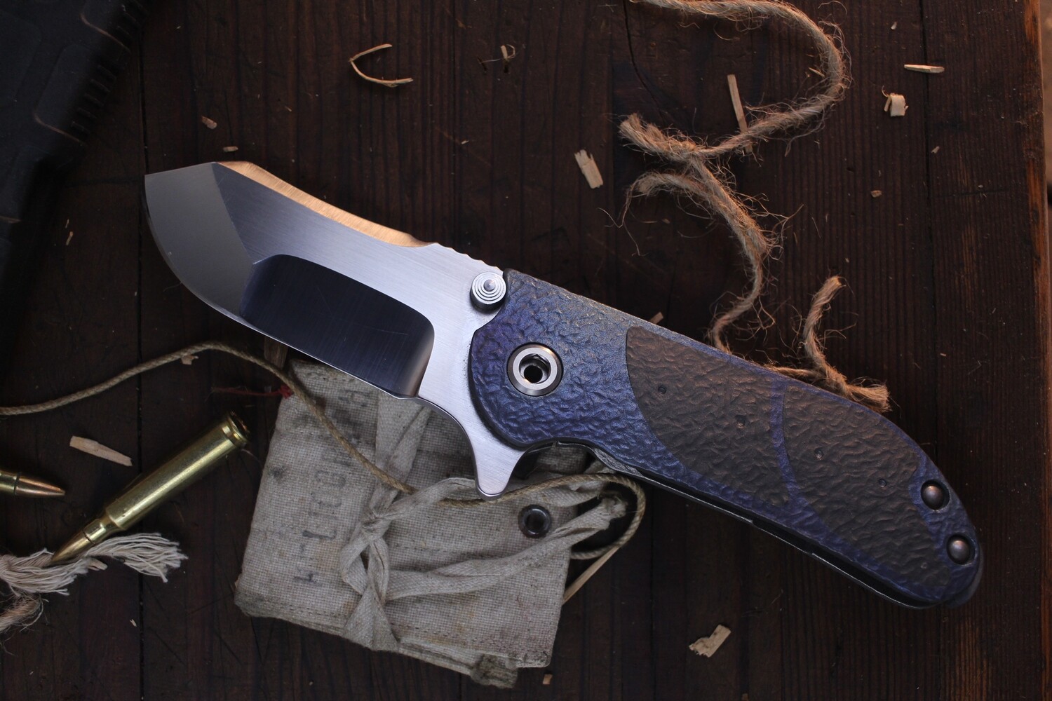 Direware M8 3.375&quot; Folding Knife / Titanium &amp; Zirconium / Nightmaregrind  Satin 20CV ( Pre Owned )
