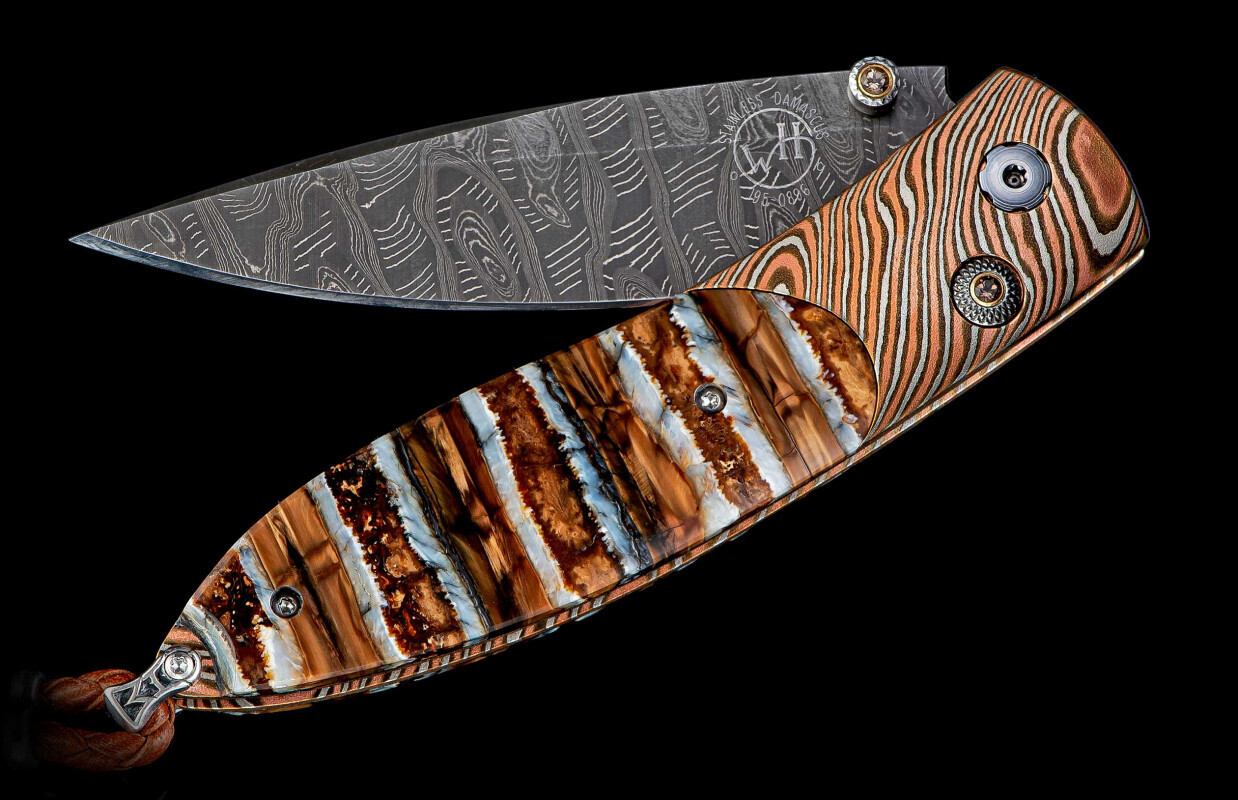 William Henry B05 Archetype II 2.63&quot; Folder / Twist Mokume With Mammoth Tooth &amp; Smoky Quartz Stud / Hornets Nest Damascus